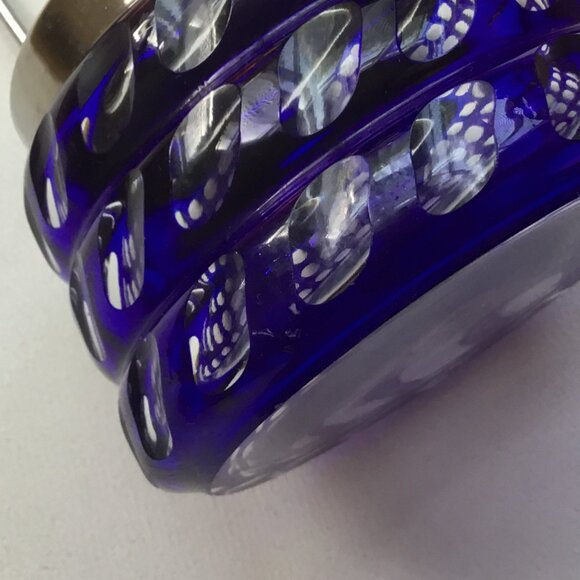 Cobalt Blue Cut to Clear Glass Flashed Geometric Pattern Hinged Marmalade Jar - Picture 12 of 12